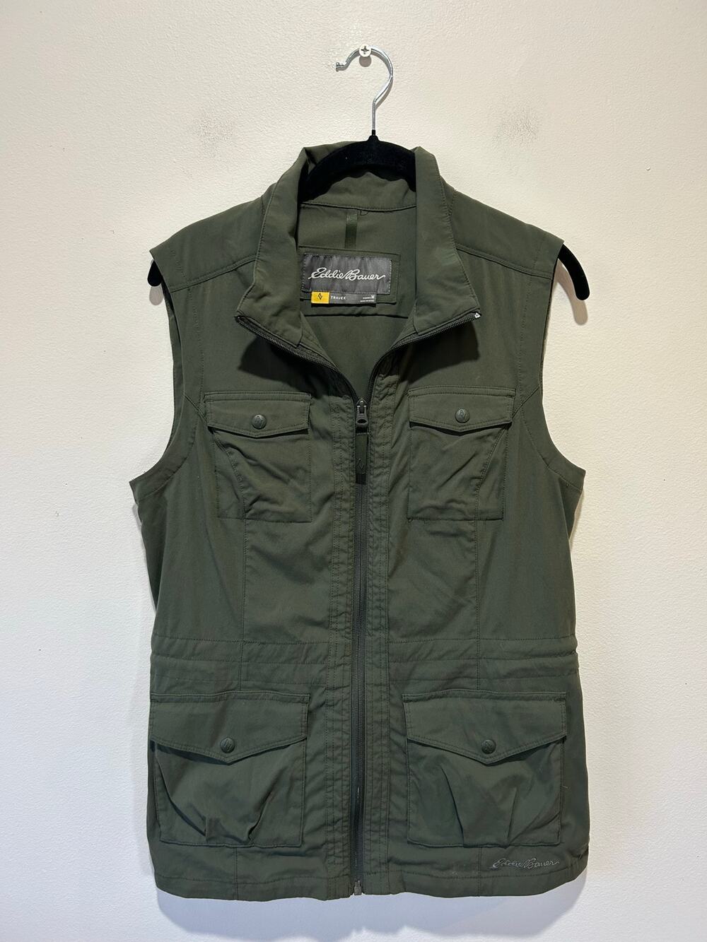 Eddie Bauer Travex Atlas Utility Vest womens M olive green outdoor hiking travel